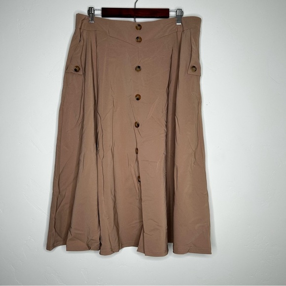 NWT Belle Poque Tan Midi Skirt Vintage Pinup Inspired Rockabilly Safari Size 2X - Picture 2 of 10
